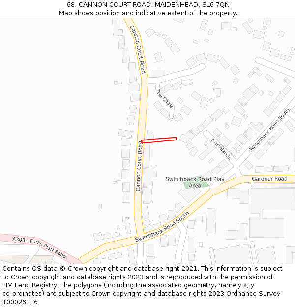 68, CANNON COURT ROAD, MAIDENHEAD, SL6 7QN: Location map and indicative extent of plot