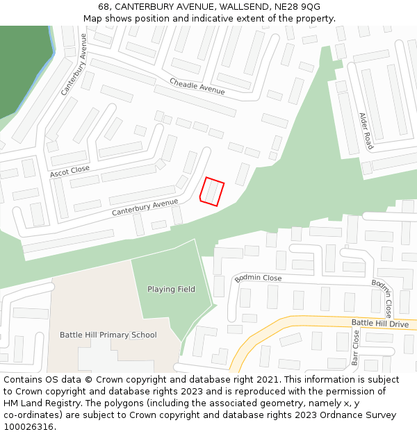 68, CANTERBURY AVENUE, WALLSEND, NE28 9QG: Location map and indicative extent of plot