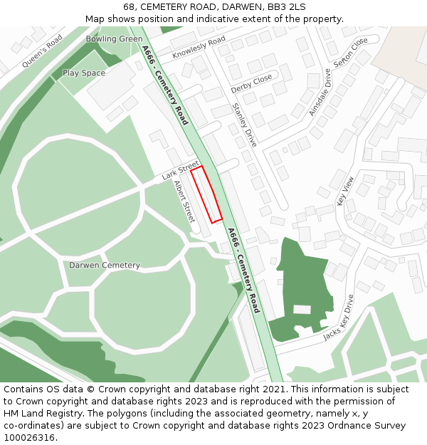 68, CEMETERY ROAD, DARWEN, BB3 2LS: Location map and indicative extent of plot