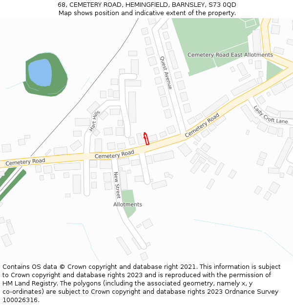 68, CEMETERY ROAD, HEMINGFIELD, BARNSLEY, S73 0QD: Location map and indicative extent of plot
