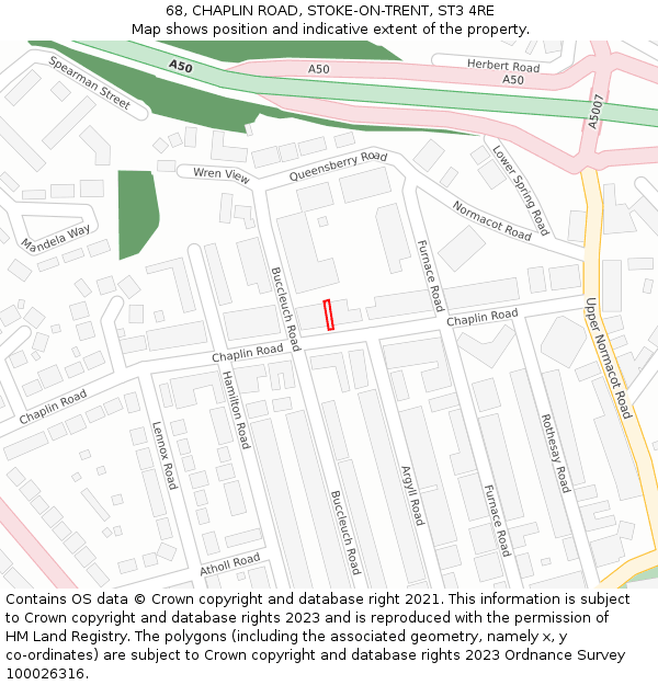 68, CHAPLIN ROAD, STOKE-ON-TRENT, ST3 4RE: Location map and indicative extent of plot