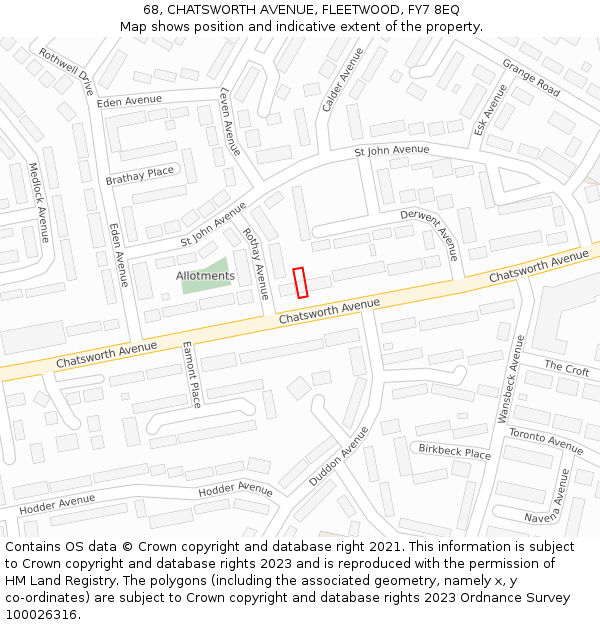 68, CHATSWORTH AVENUE, FLEETWOOD, FY7 8EQ: Location map and indicative extent of plot