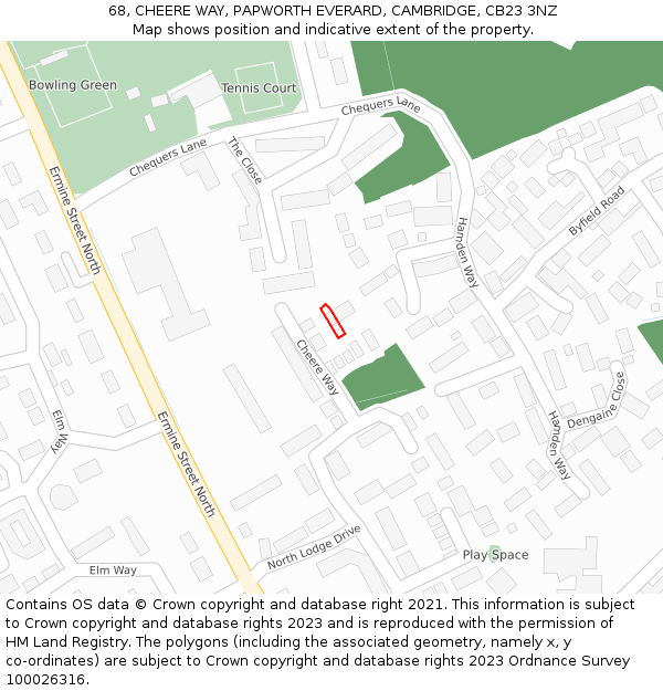 68, CHEERE WAY, PAPWORTH EVERARD, CAMBRIDGE, CB23 3NZ: Location map and indicative extent of plot