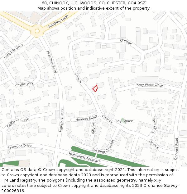68, CHINOOK, HIGHWOODS, COLCHESTER, CO4 9SZ: Location map and indicative extent of plot