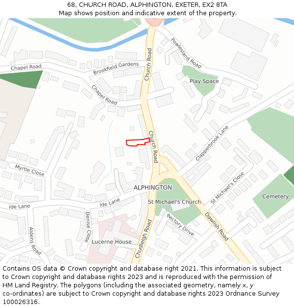 68, CHURCH ROAD, ALPHINGTON, EXETER, EX2 8TA: Location map and indicative extent of plot