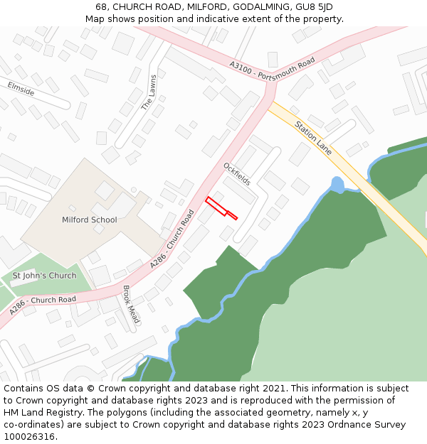 68, CHURCH ROAD, MILFORD, GODALMING, GU8 5JD: Location map and indicative extent of plot