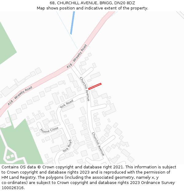 68, CHURCHILL AVENUE, BRIGG, DN20 8DZ: Location map and indicative extent of plot