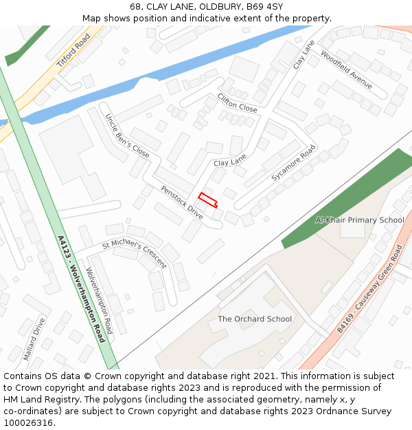68, CLAY LANE, OLDBURY, B69 4SY: Location map and indicative extent of plot