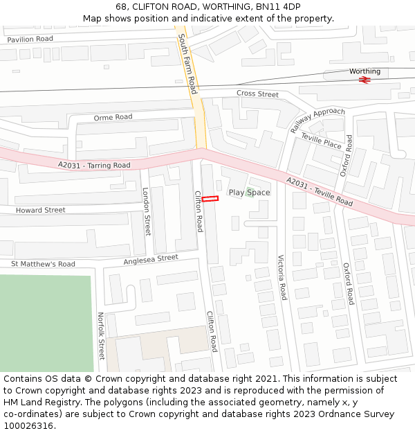 68, CLIFTON ROAD, WORTHING, BN11 4DP: Location map and indicative extent of plot