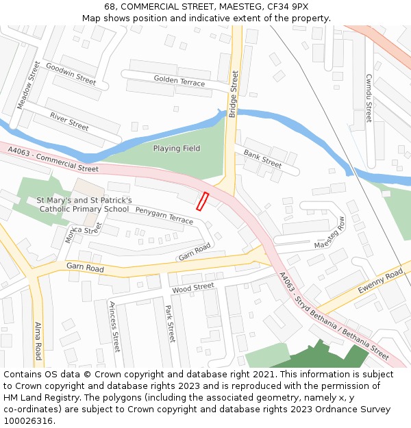 68, COMMERCIAL STREET, MAESTEG, CF34 9PX: Location map and indicative extent of plot