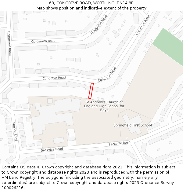 68, CONGREVE ROAD, WORTHING, BN14 8EJ: Location map and indicative extent of plot