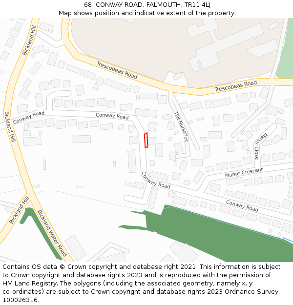 68, CONWAY ROAD, FALMOUTH, TR11 4LJ: Location map and indicative extent of plot