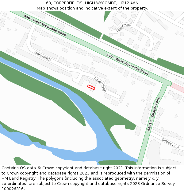 68, COPPERFIELDS, HIGH WYCOMBE, HP12 4AN: Location map and indicative extent of plot