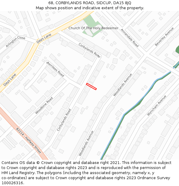 68, CORBYLANDS ROAD, SIDCUP, DA15 8JQ: Location map and indicative extent of plot