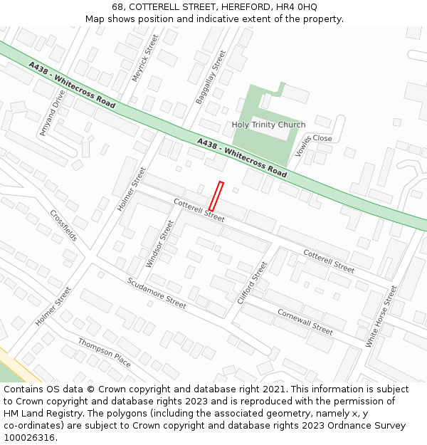 68, COTTERELL STREET, HEREFORD, HR4 0HQ: Location map and indicative extent of plot