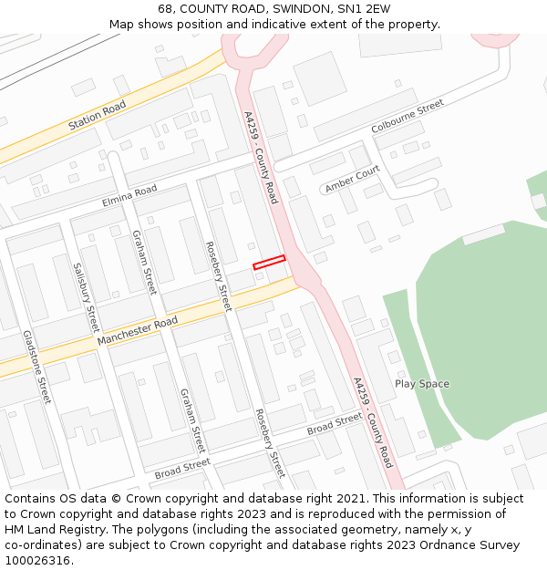 68, COUNTY ROAD, SWINDON, SN1 2EW: Location map and indicative extent of plot