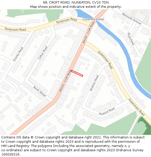 68, CROFT ROAD, NUNEATON, CV10 7DN: Location map and indicative extent of plot