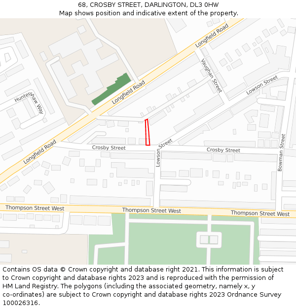 68, CROSBY STREET, DARLINGTON, DL3 0HW: Location map and indicative extent of plot