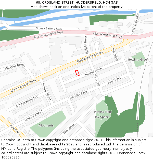 68, CROSLAND STREET, HUDDERSFIELD, HD4 5AS: Location map and indicative extent of plot