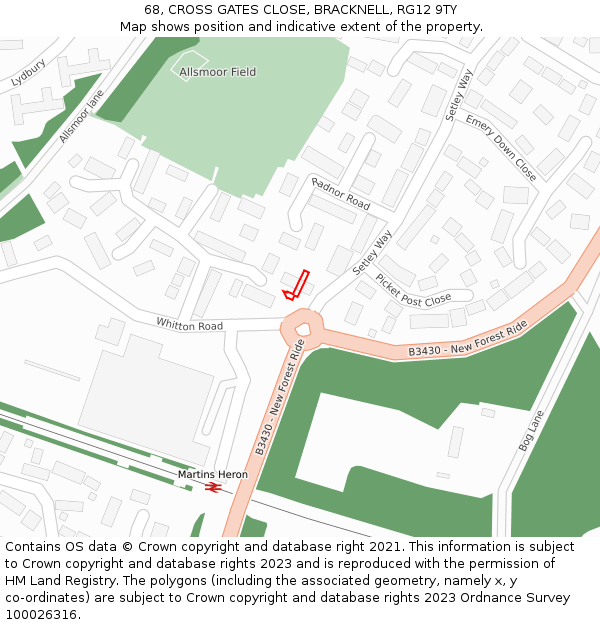 68, CROSS GATES CLOSE, BRACKNELL, RG12 9TY: Location map and indicative extent of plot