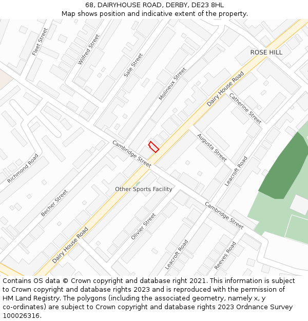 68, DAIRYHOUSE ROAD, DERBY, DE23 8HL: Location map and indicative extent of plot
