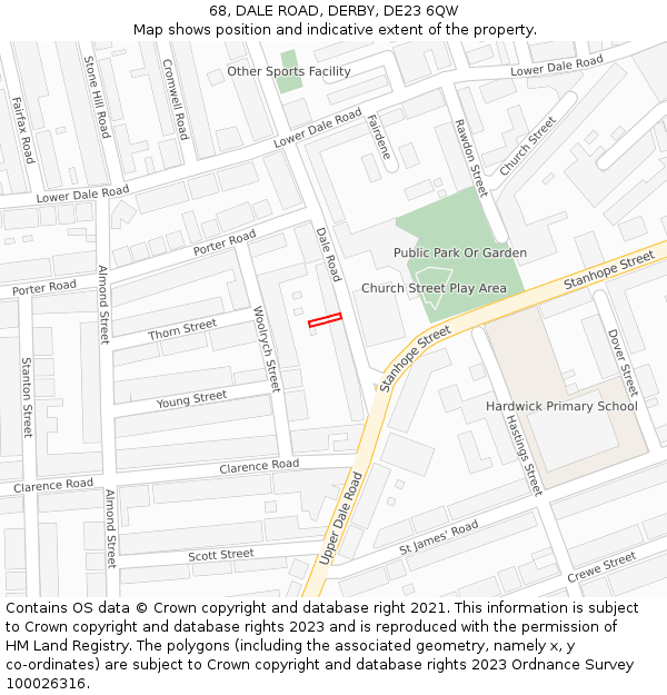 68, DALE ROAD, DERBY, DE23 6QW: Location map and indicative extent of plot