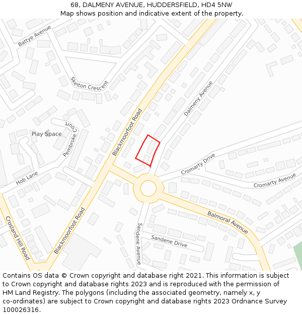 68, DALMENY AVENUE, HUDDERSFIELD, HD4 5NW: Location map and indicative extent of plot