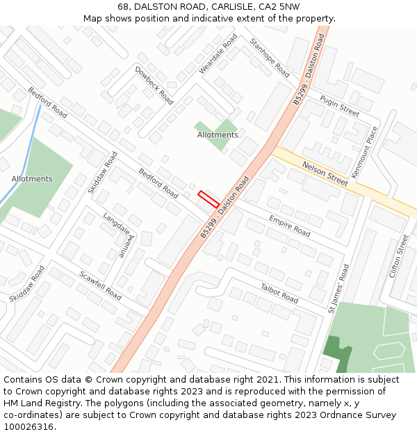68, DALSTON ROAD, CARLISLE, CA2 5NW: Location map and indicative extent of plot