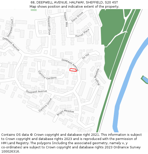 68, DEEPWELL AVENUE, HALFWAY, SHEFFIELD, S20 4ST: Location map and indicative extent of plot