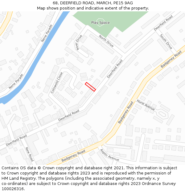 68, DEERFIELD ROAD, MARCH, PE15 9AG: Location map and indicative extent of plot