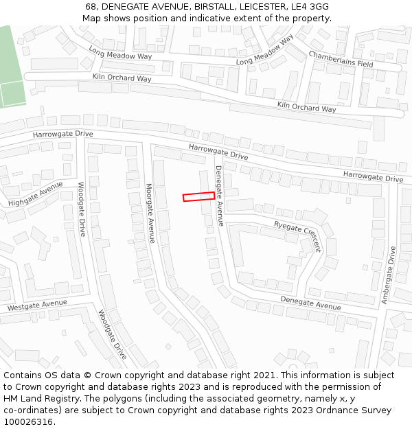 68, DENEGATE AVENUE, BIRSTALL, LEICESTER, LE4 3GG: Location map and indicative extent of plot