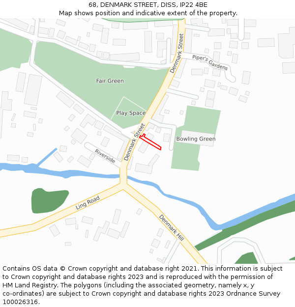68, DENMARK STREET, DISS, IP22 4BE: Location map and indicative extent of plot