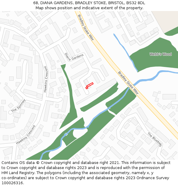 68, DIANA GARDENS, BRADLEY STOKE, BRISTOL, BS32 8DL: Location map and indicative extent of plot