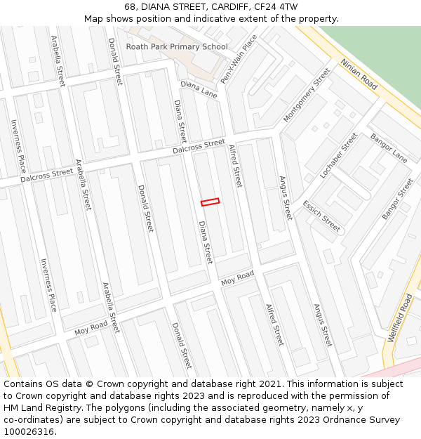 68, DIANA STREET, CARDIFF, CF24 4TW: Location map and indicative extent of plot