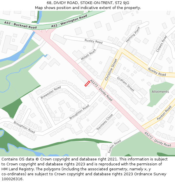 68, DIVIDY ROAD, STOKE-ON-TRENT, ST2 9JG: Location map and indicative extent of plot
