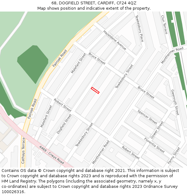 68, DOGFIELD STREET, CARDIFF, CF24 4QZ: Location map and indicative extent of plot