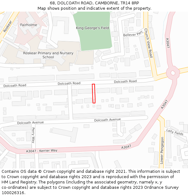 68, DOLCOATH ROAD, CAMBORNE, TR14 8RP: Location map and indicative extent of plot