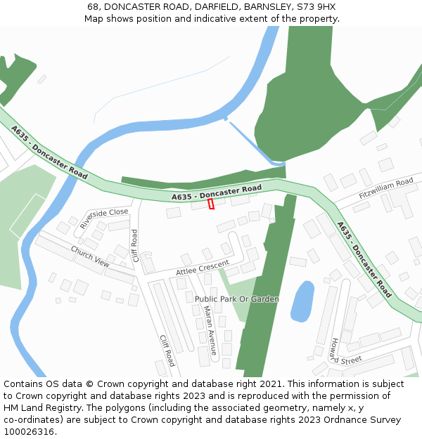68, DONCASTER ROAD, DARFIELD, BARNSLEY, S73 9HX: Location map and indicative extent of plot