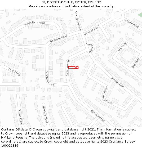 68, DORSET AVENUE, EXETER, EX4 1ND: Location map and indicative extent of plot