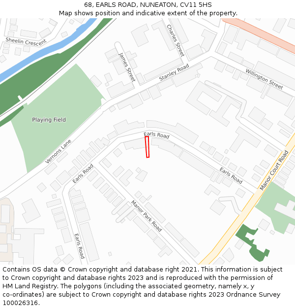 68, EARLS ROAD, NUNEATON, CV11 5HS: Location map and indicative extent of plot