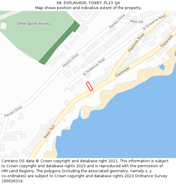 68, ESPLANADE, FOWEY, PL23 1JA: Location map and indicative extent of plot