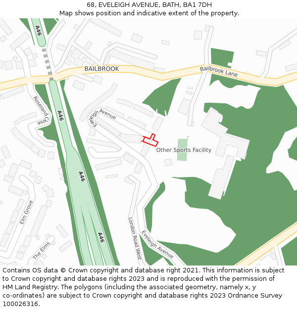68, EVELEIGH AVENUE, BATH, BA1 7DH: Location map and indicative extent of plot
