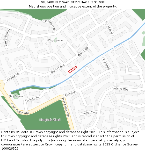 68, FAIRFIELD WAY, STEVENAGE, SG1 6BF: Location map and indicative extent of plot