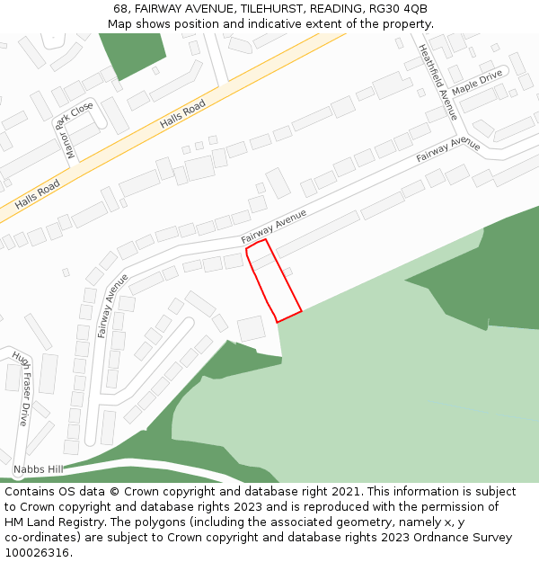 68, FAIRWAY AVENUE, TILEHURST, READING, RG30 4QB: Location map and indicative extent of plot