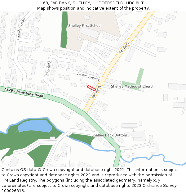 68, FAR BANK, SHELLEY, HUDDERSFIELD, HD8 8HT: Location map and indicative extent of plot