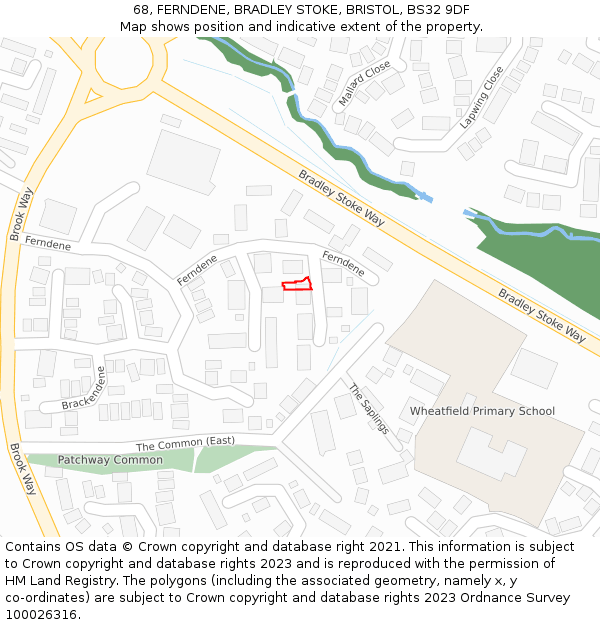 68, FERNDENE, BRADLEY STOKE, BRISTOL, BS32 9DF: Location map and indicative extent of plot