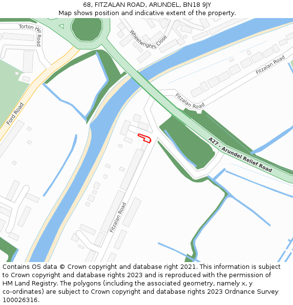 68, FITZALAN ROAD, ARUNDEL, BN18 9JY: Location map and indicative extent of plot
