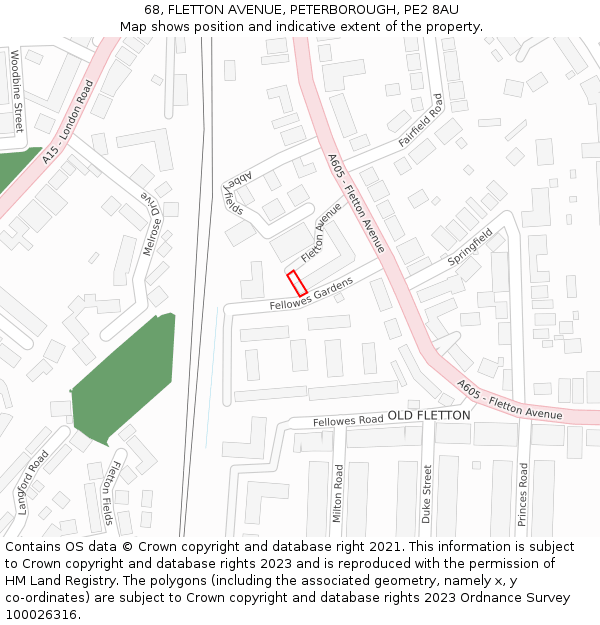 68, FLETTON AVENUE, PETERBOROUGH, PE2 8AU: Location map and indicative extent of plot