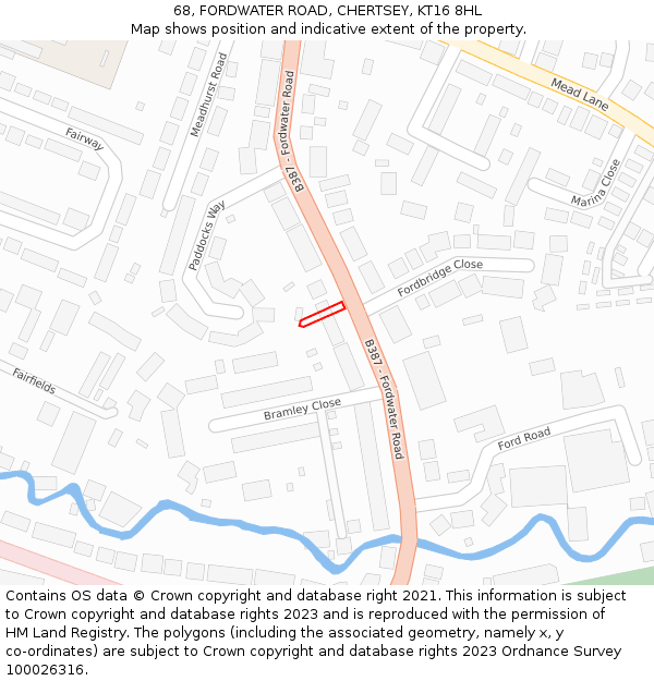 68, FORDWATER ROAD, CHERTSEY, KT16 8HL: Location map and indicative extent of plot