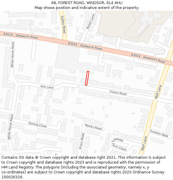 68, FOREST ROAD, WINDSOR, SL4 4HU: Location map and indicative extent of plot